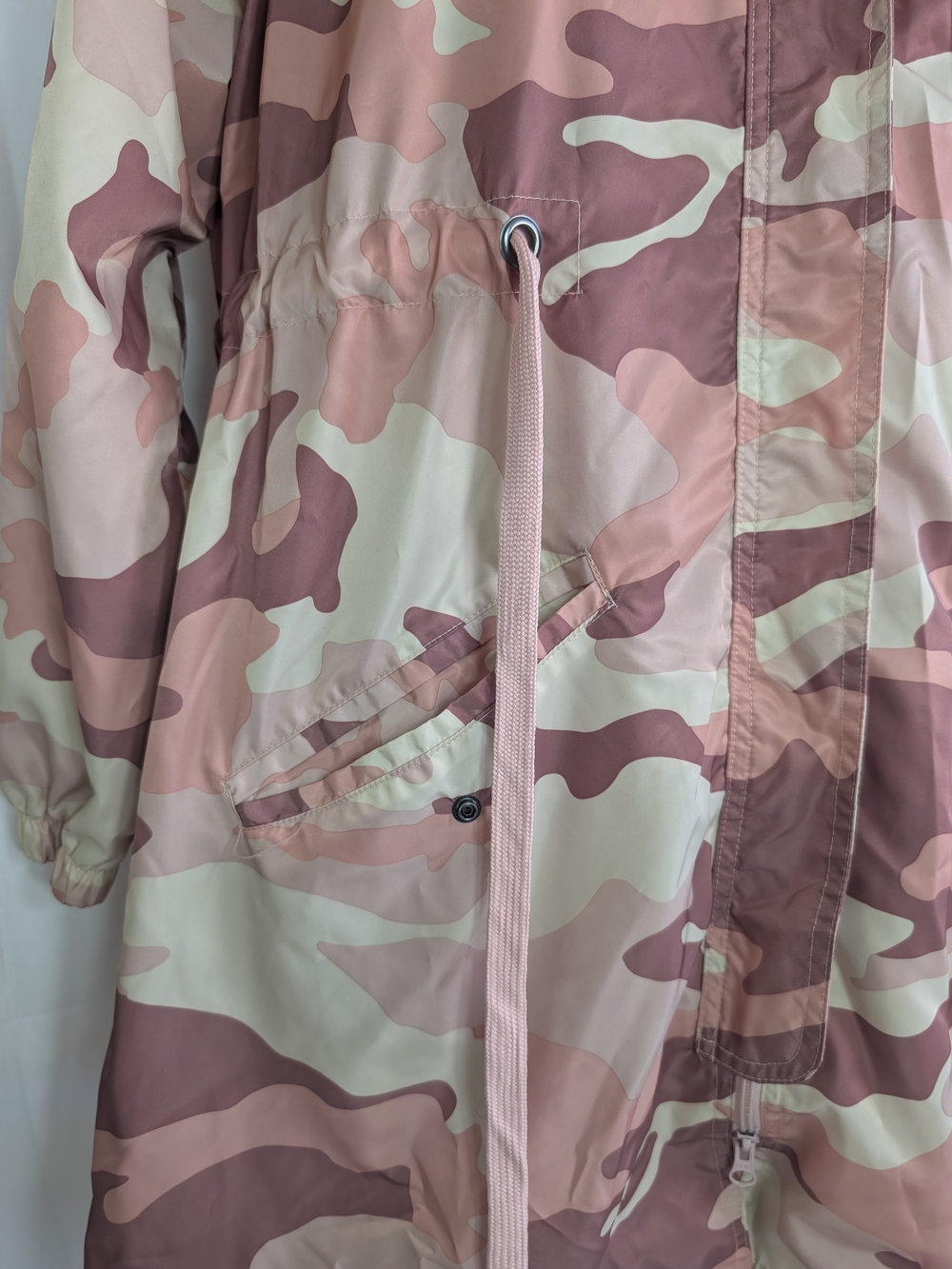 George Pink Camo Long Anorak Windbreaker Jacket Drawstring Waist - Picture 7 of 7